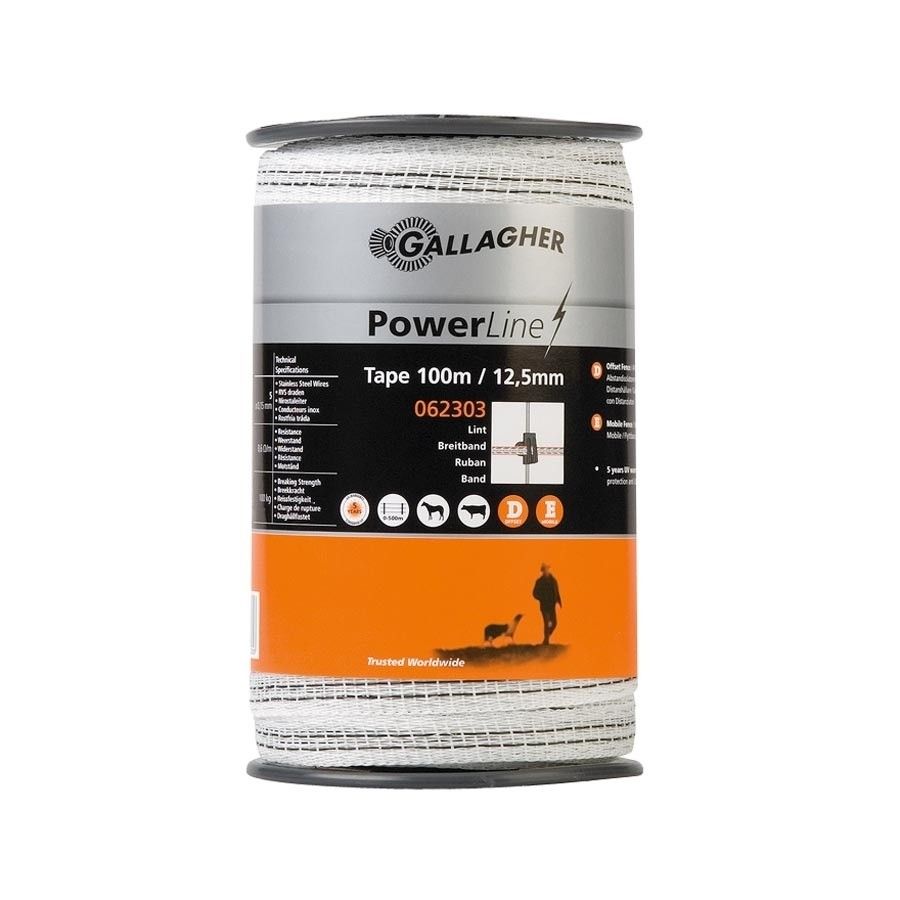 Schriklint Gallagher PowerLine 12,5mm wit 100mtr
