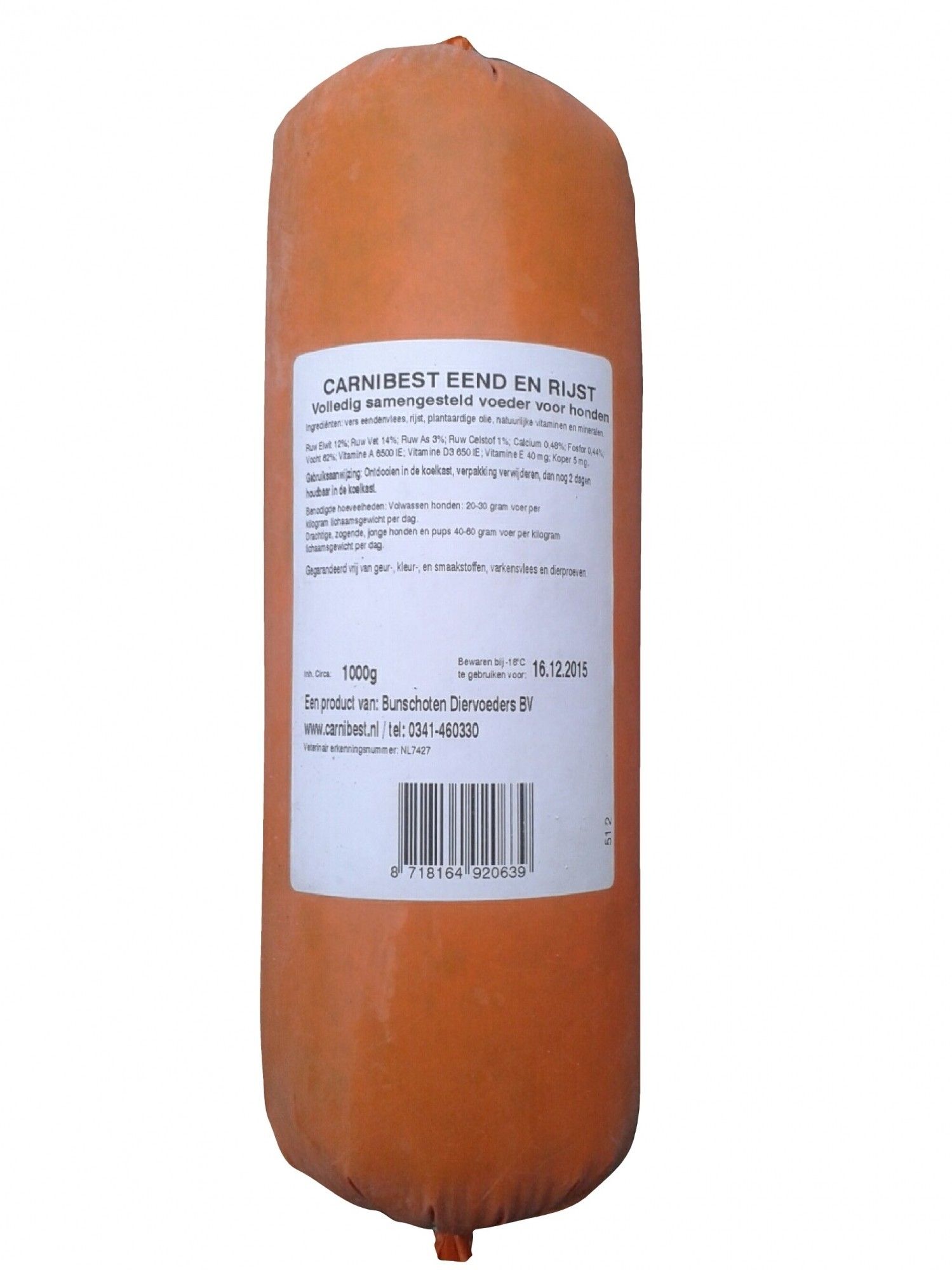 Carnibest vers vlees hond Eend/Rijst 1kg