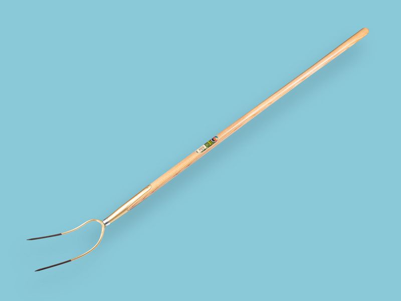 Hooivork Offner brons 2 tands met 150cm essen knopsteel