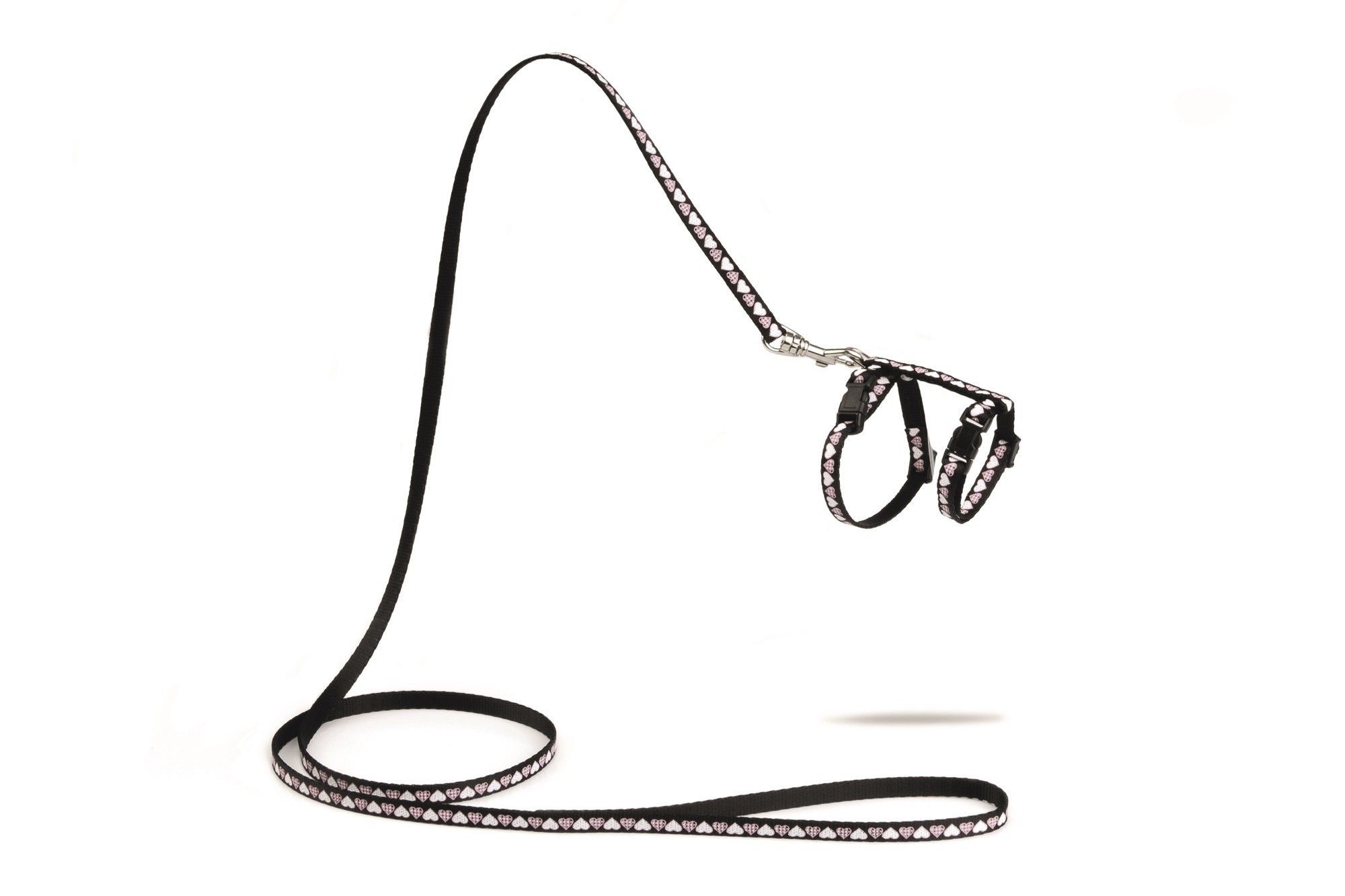 Kittentuigje Hearts zwart met 120cm looplijn Beeztees