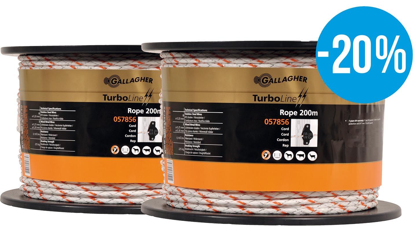 Schrikdraad koord Gallagher TurboLine wit voordeelverpakking 2 x 200mtr