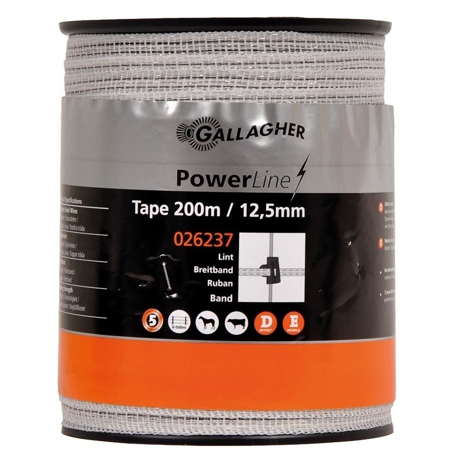 Schriklint Gallagher PowerLine 12,5mm wit 200mtr