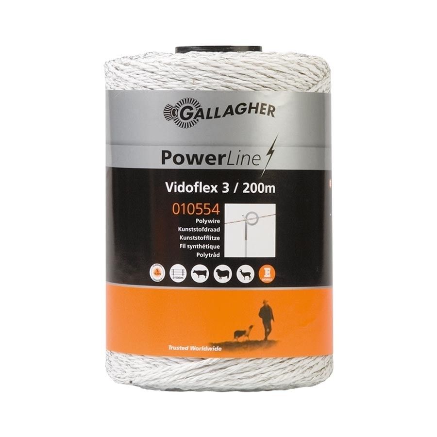 Schrikdraad Gallagher Vidoflex 3 Powerline wit 200mtr